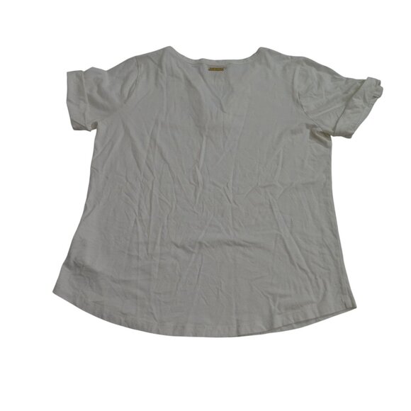Michael Michael Kors White Top Women Size M Keyhole Gold Accent Short Sleeve - Picture 5 of 13